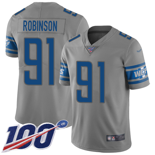 Detroit Lions Limited Gray Men Ahawn Robinson Jersey NFL Football #91 100th Season Inverted Legend